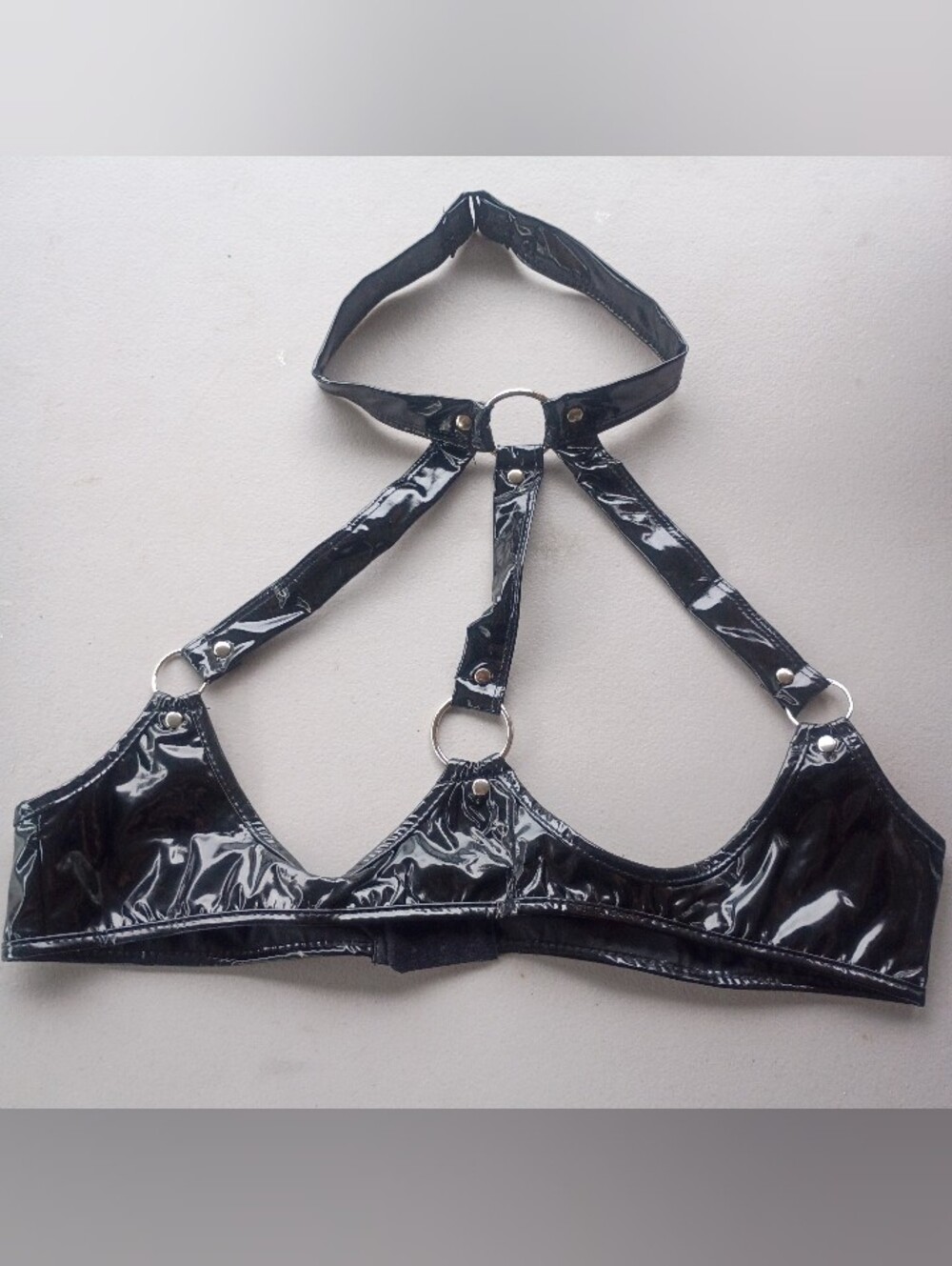 Black Faux Leather Under Breast Chest Harness Bralette